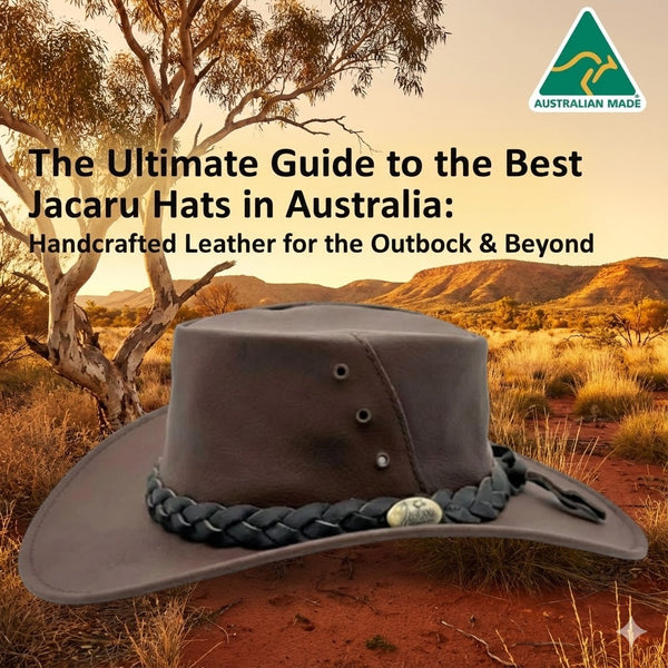 Jacaru 1001 Kangaroo leather hat in brown featuring Australian made tag and authentic grain texture.