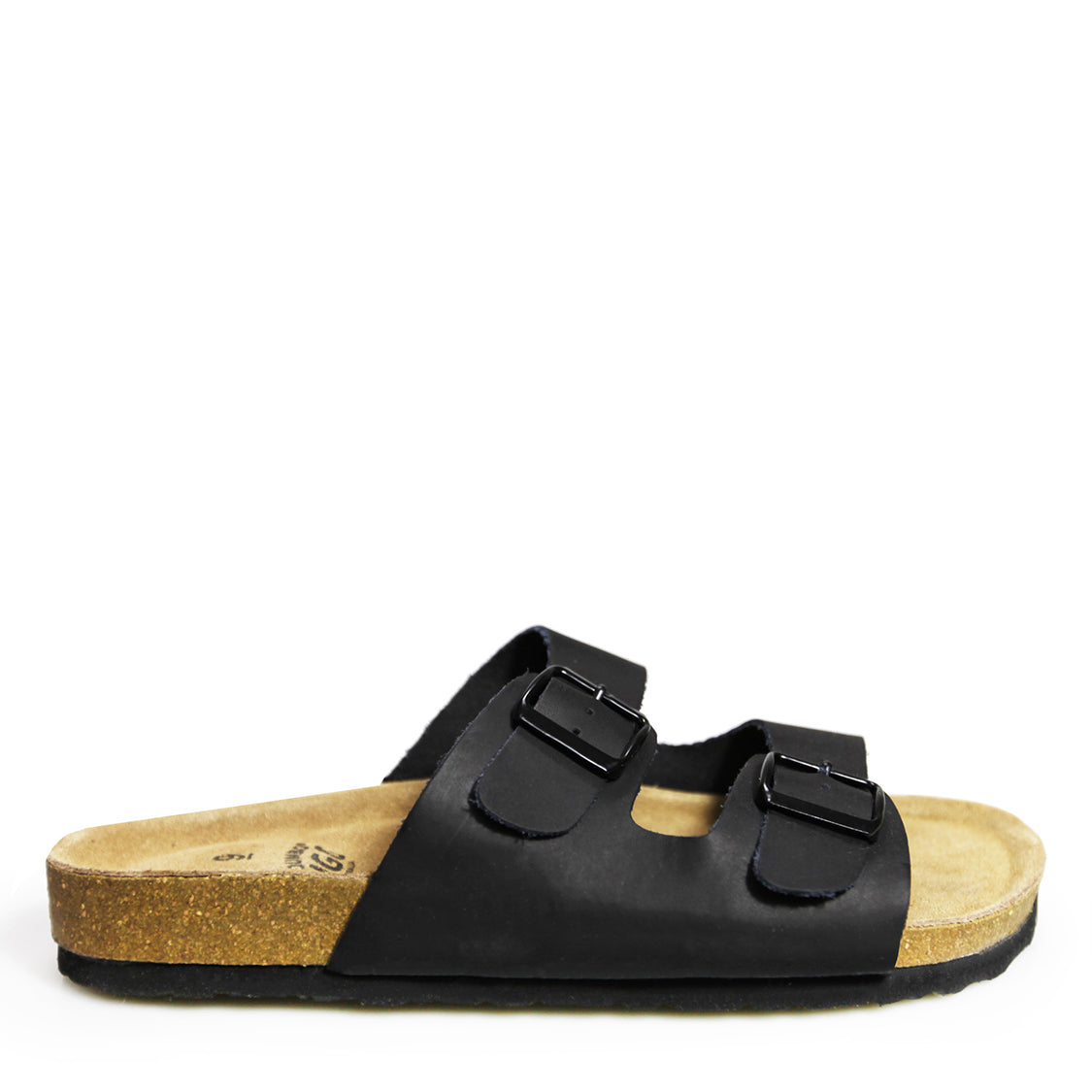 Men’s Roman UGG sandal Black – natural cork and strap front view   