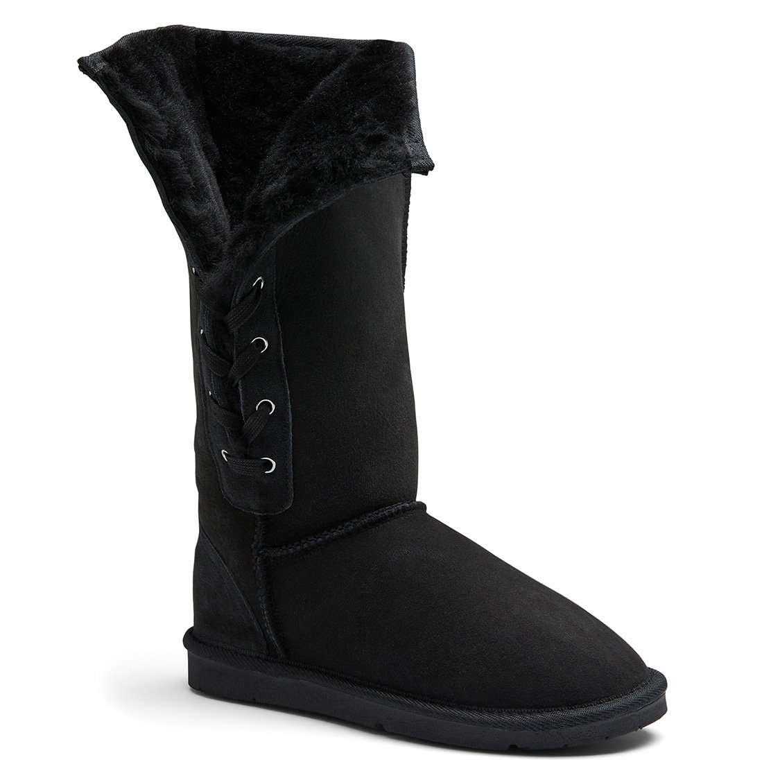 classic black tall lace up ugg boots made by double faced sheepskin made in Australia
